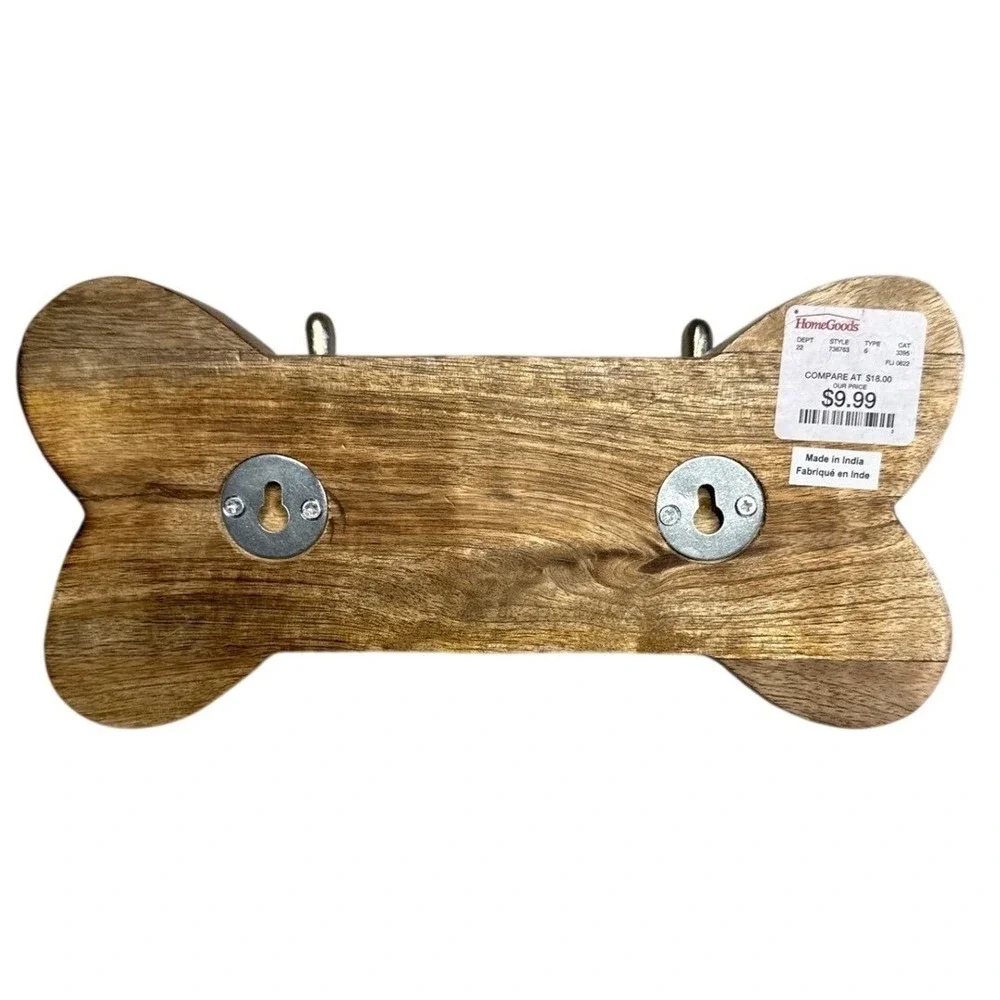 Dog Bone Wood‎ Wall Hook Rack Leash Holder Hat Coat key Silver Double Hooks Rack